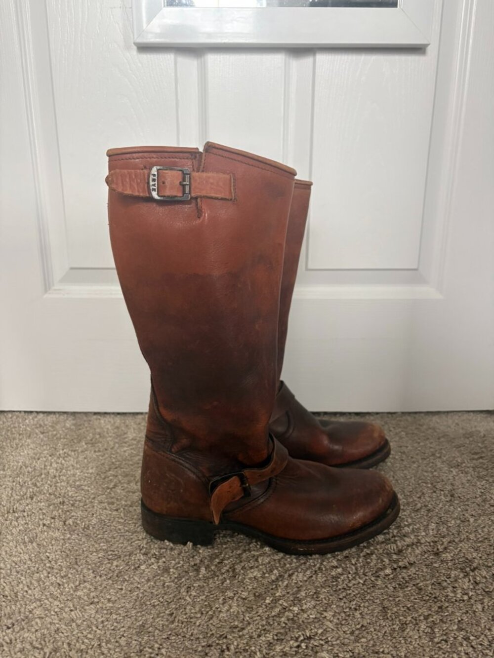 Frye Engineer 12R Boots Brown Leather Size 9 Moto Riding 77419 Distressed
